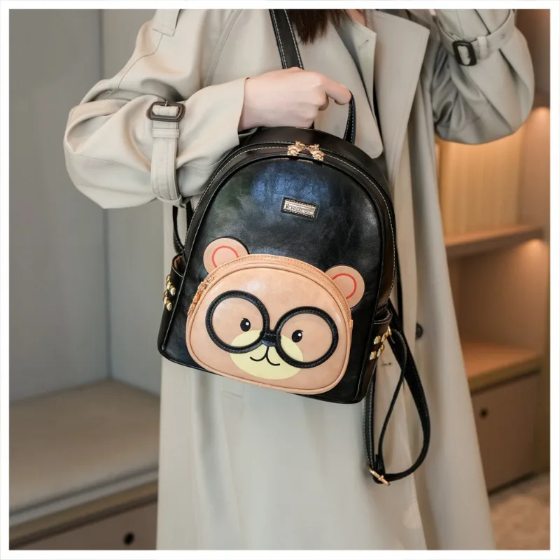 Commuting Women's Shoulders Bag Student Backpack Versatile Retro Large Capacity Backpack Fashionable Cartoon Teddy Bear Style