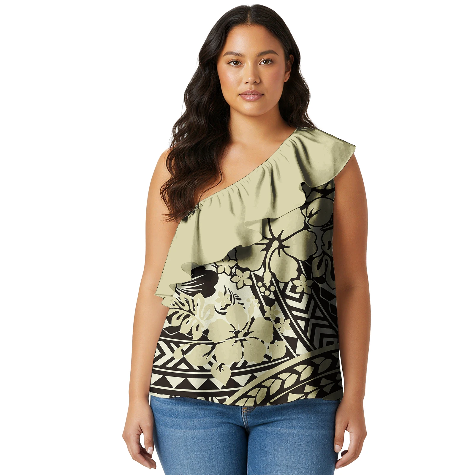 Personality Fashion Casual Customized Ladies Blouse Sexy One-shoulder Hawaiian Island Womens Crop Tops Polynesian Clothing