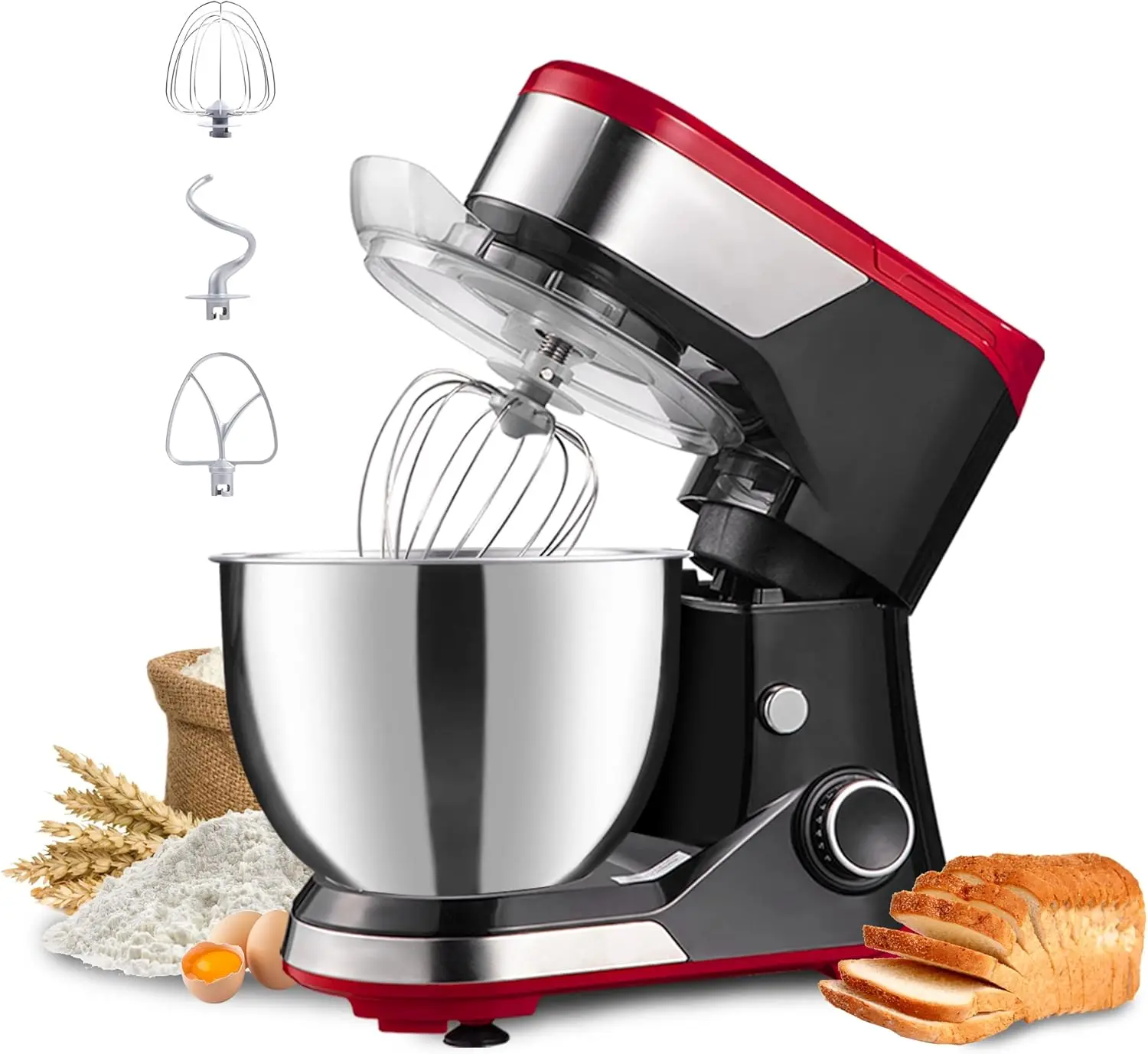 

Stand Mixer, 5.3QT Stainless Steel Bowl 8 Speeds 600W Copper Motor Electric Kitchen Moxer with Dough Hook, Whisk, Beater