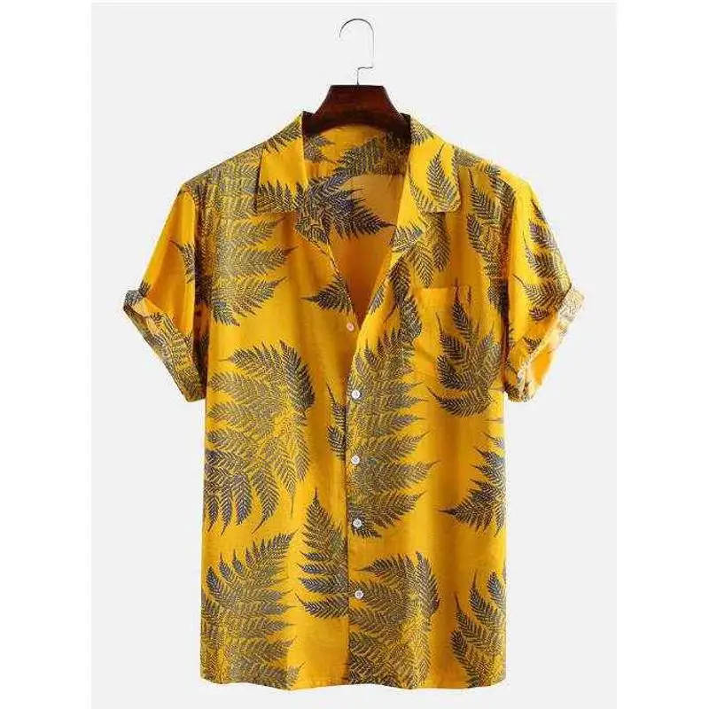 

Summer Men's Hawaiian Print ort Sve irt Ice Sensation Loose Fit Cotton Sunscreen Treaent Youthful Sle Spor Ocn