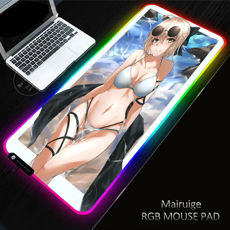 

40X90CM Anime Sexy Busty Girl LED Light Gaming Laptop XXL MousePads RGB Large Keyboard Non-Slip Desk Mat Mousematforpc for Csgo