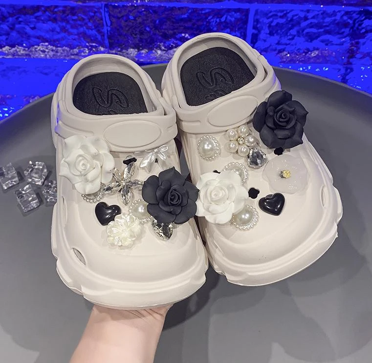 

Тапочки принцессы с цветочным узором для девочек, легкая повседневная садовая обувь из ЭВА, летние нескользящие праздничные пляжные сандалии на платформе для малышей