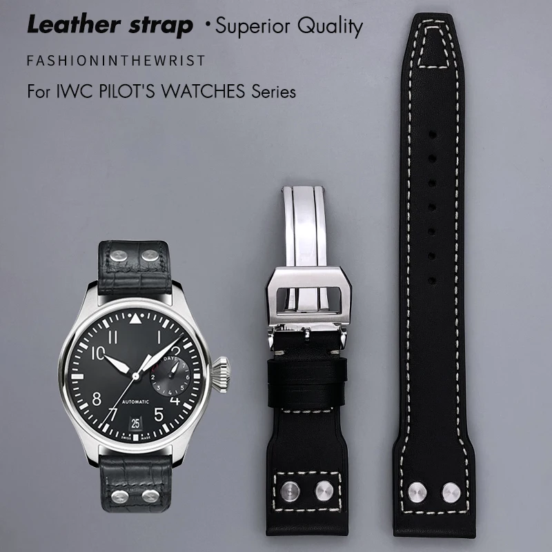 20mm 21mm 22mm High Quality Cowhide Watchband Fit for IWC Pilot SPITFIRE MARK18 Portofino TOP GUN Leather Watch Strap Tool