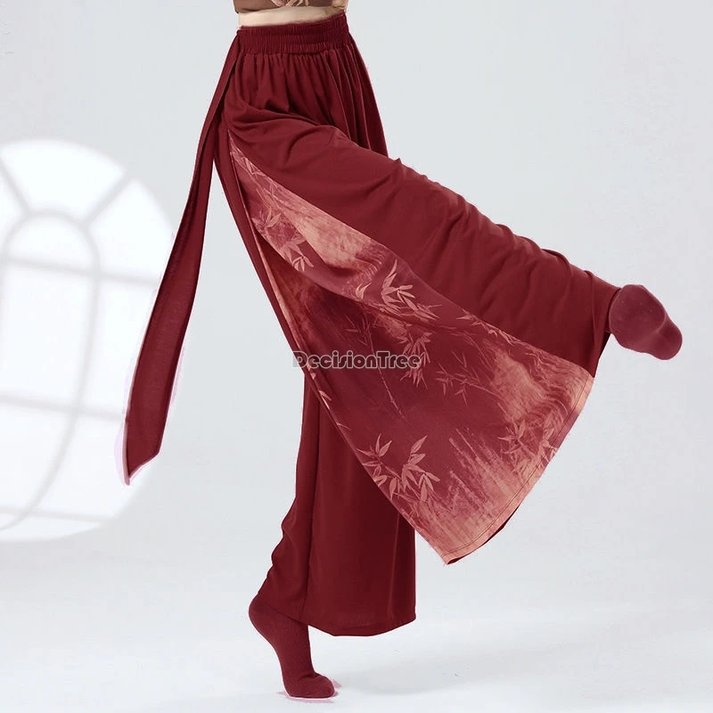 2025 nuevos pantalones sueltos con estampado de tinta estilo chino, pantalones casuales de danza moderna y clásica, pantalones de retales con sentido de diseño a la moda