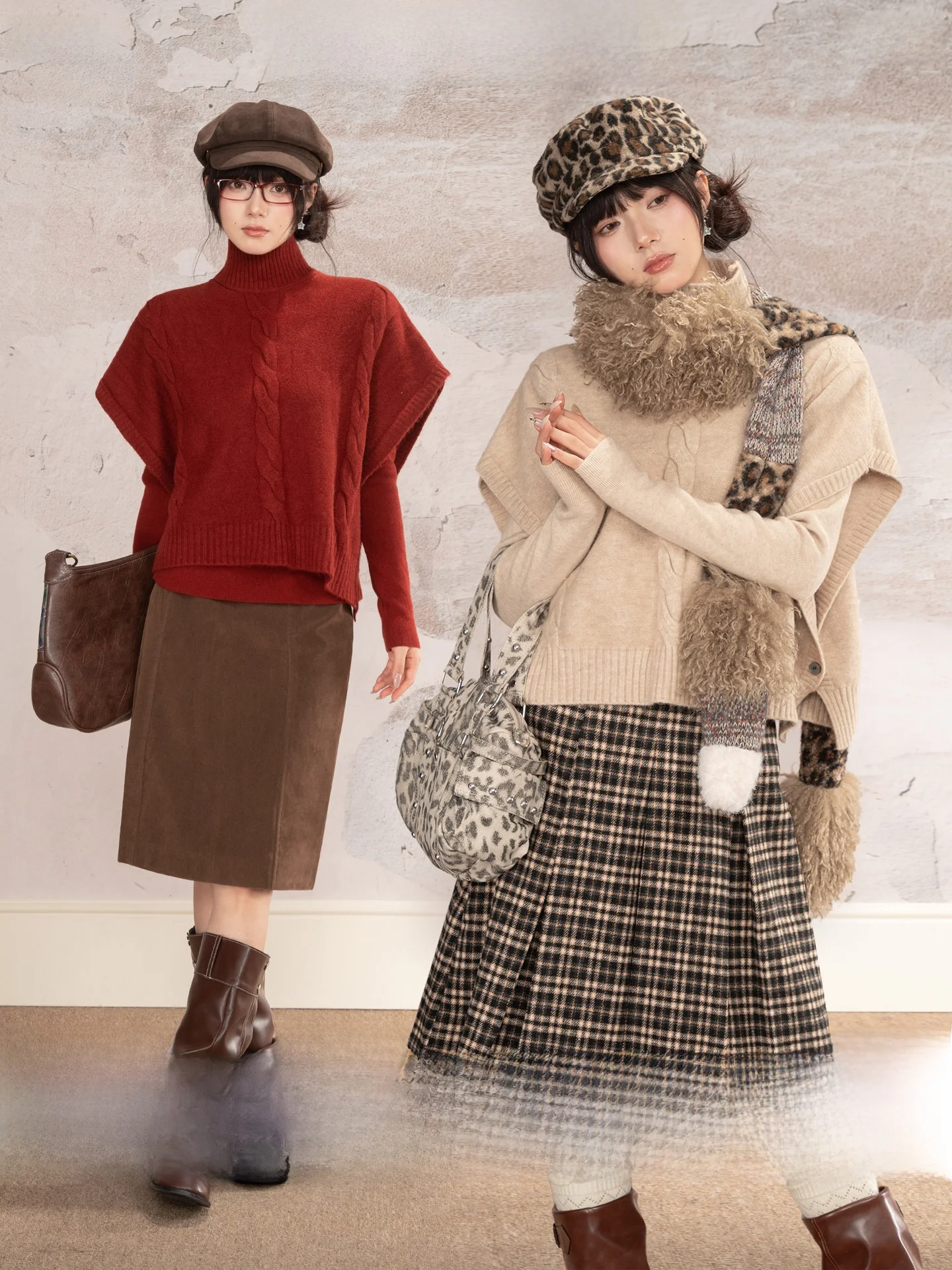 

Heynew High Collar Knitted Sweater Vest Long Sve Winter Casual Set Women's oulder awl Two-Piece Set Sweet Sle Lovehe...