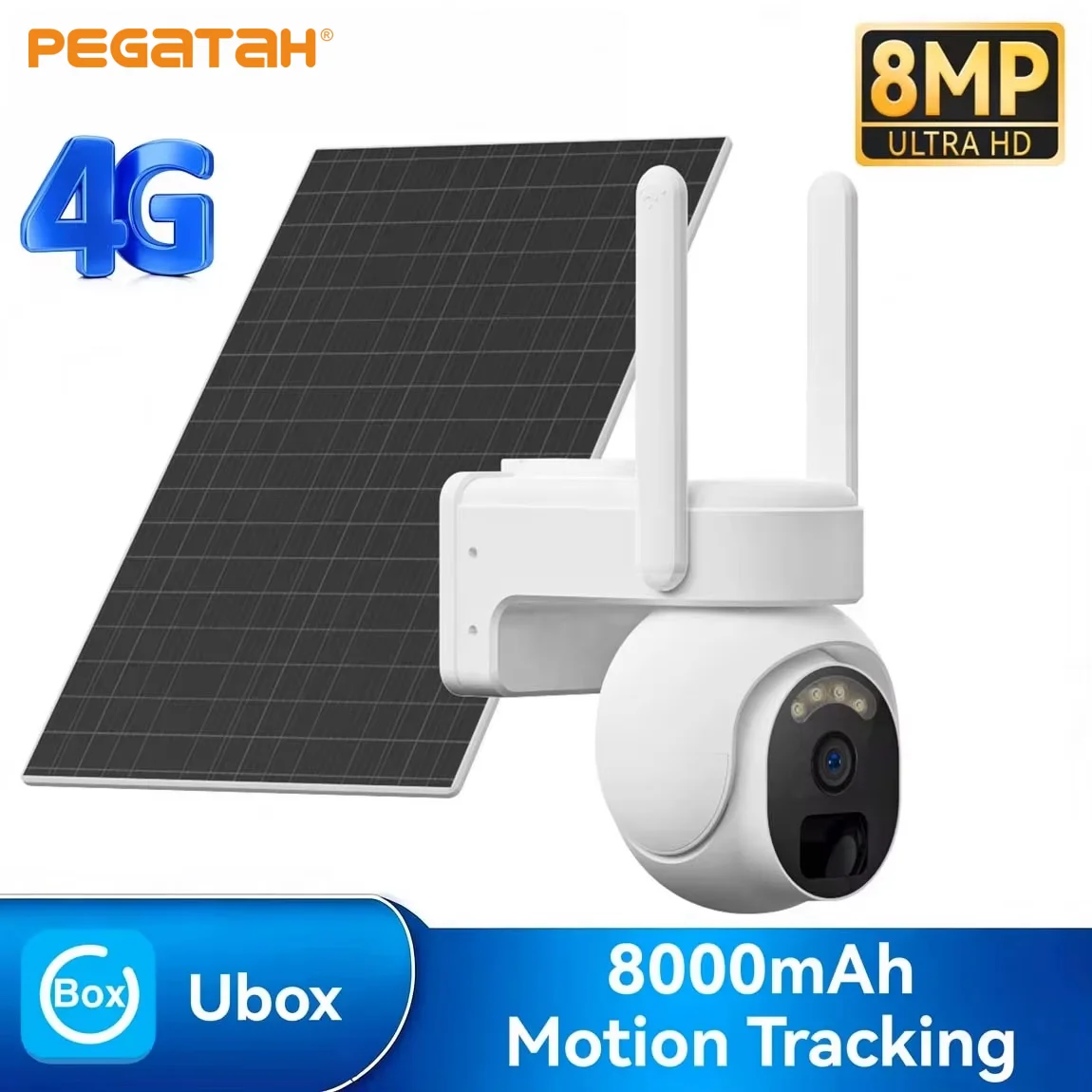 PEGATISAN 4G LTE Solar Camera 8MP Outdoor Wireless Battery Powered Security Camera PIR Motion Alarm Cloud Storage Night Vision