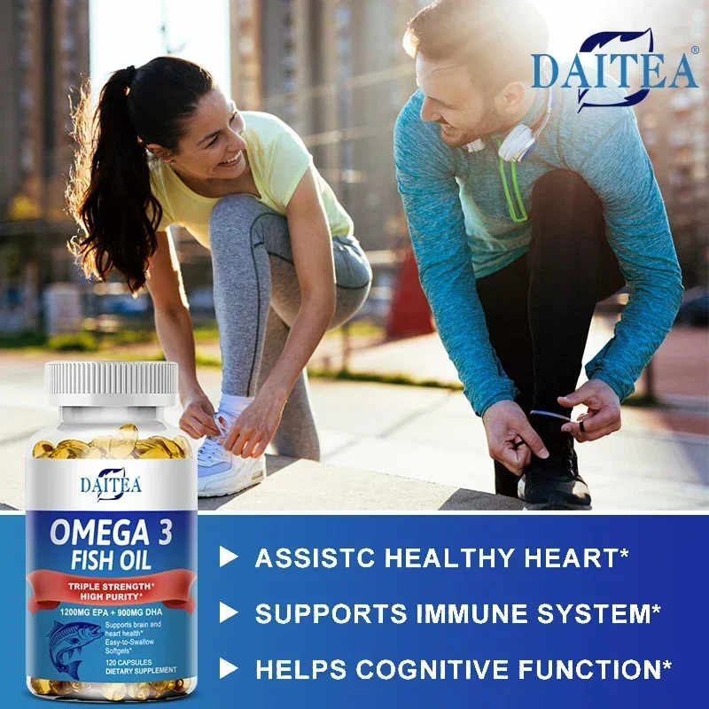 Cápsulas de aceite de pescado Daitea Omega 3 - para el sistema nervioso, la salud de la piel y el cabello, antioxidantes - Fácil de golondrina