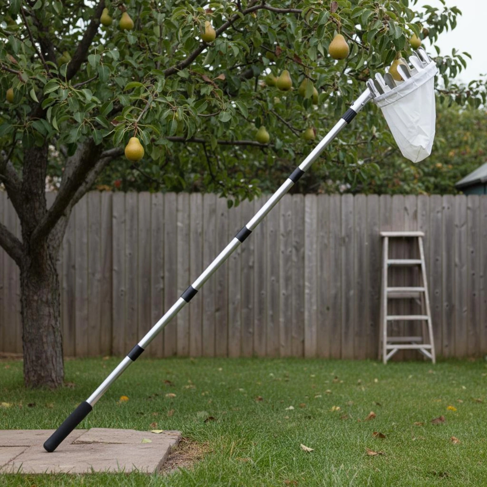 

Telescopic Fruit Picker Stainless Steel Fruit Picker Pole with Basket Curved Prongs Collection Bag for Orchard