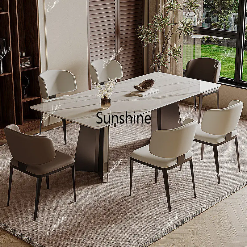 Light luxury rock slab living room household rectangular small apartment dining table