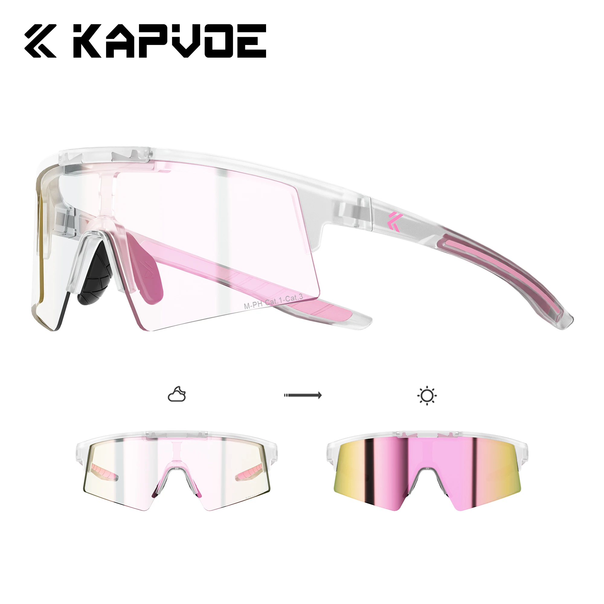 Kapvoe Wanderbrillen Photochrome Fahrrad-Sonnenbrillen für Männer Outdoor-Sport MTB UV400 Schutzbrillen für Frauen Laufen Berg Offroad – Detail 5