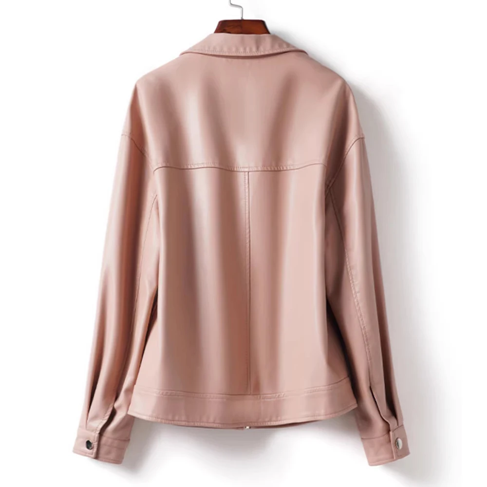 Nueva Chaqueta de Cuero Sintético para Mujer, Primavera-Otoño, con Cuello Camisero, Estilo Casual y Sencillo, Chaqueta Corta