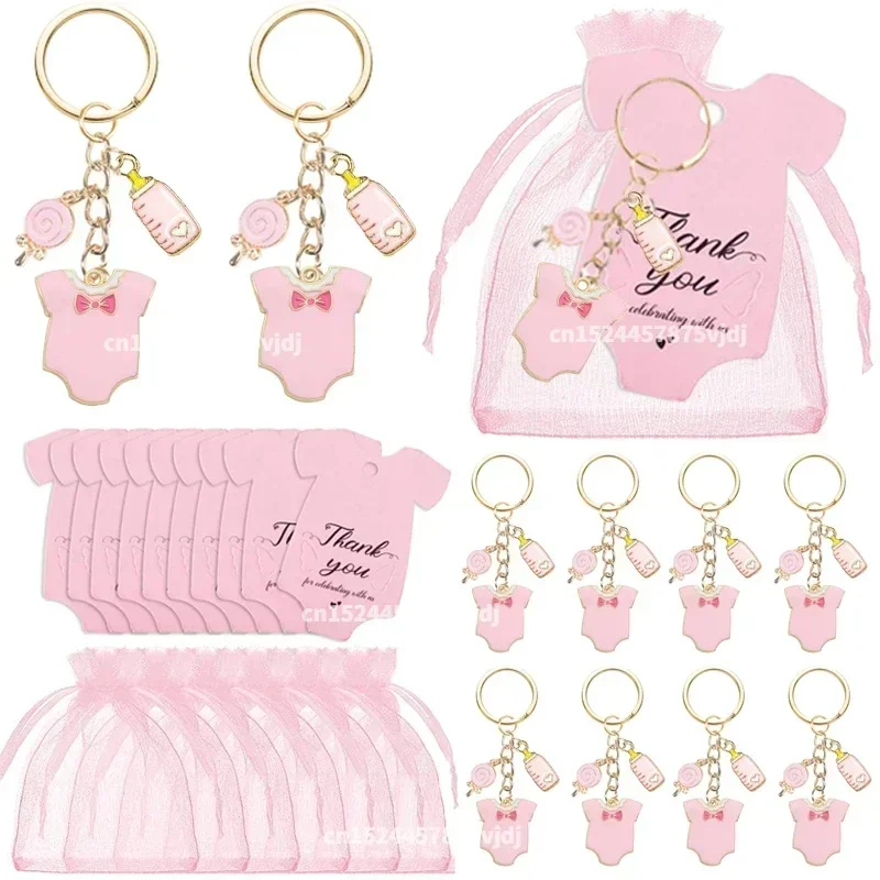 12 Set Baby Shower Gifts Guests Pink Blue Footprint Keychains Christening  Party Favors Kid Birthday Thank You Tags Organza Bags