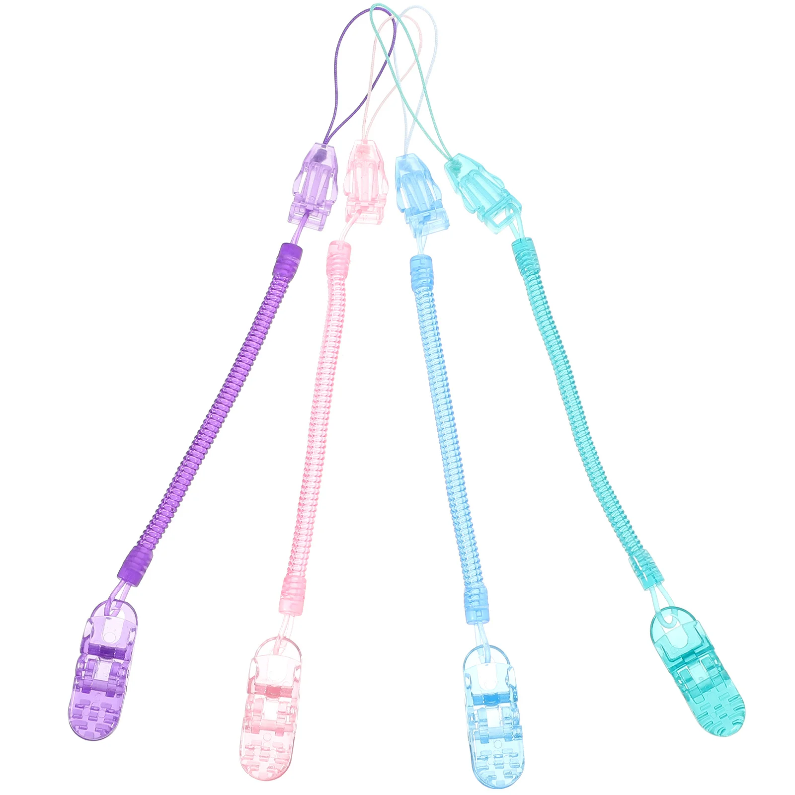 4 قطع من مشابك مصاصة الطفل المصنوعة من السيليكون الشفاف للمشروعات اليدوية، مشبك شارة شفاف باللون الوردي والأزرق والأرجواني والأخضر #1