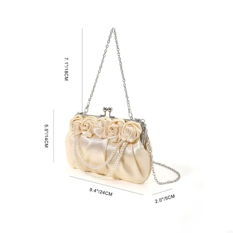 A3PE Pearls Chain CROSSBODY PANGSE CHO PHỤ NỮ Đám cưới 3D Túi xách ly hợp lụa lụa