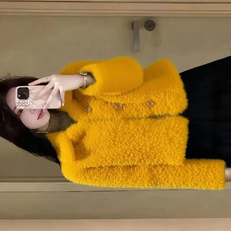 

Fashion Orange Fluffy Jacket Women's Coat 2026 New Autumn Winter Thickened Short Coat Top Korean Women Receive High Praise