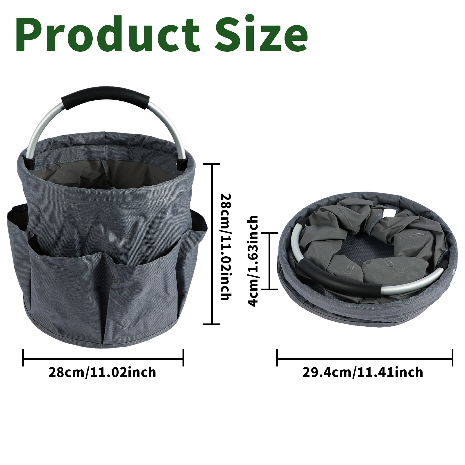 17L Hand Storage Basket Folding Garden Tool Basket Portable Picnic Basket Large Capacity Multifunctional Wash Bag with 6 Pockets