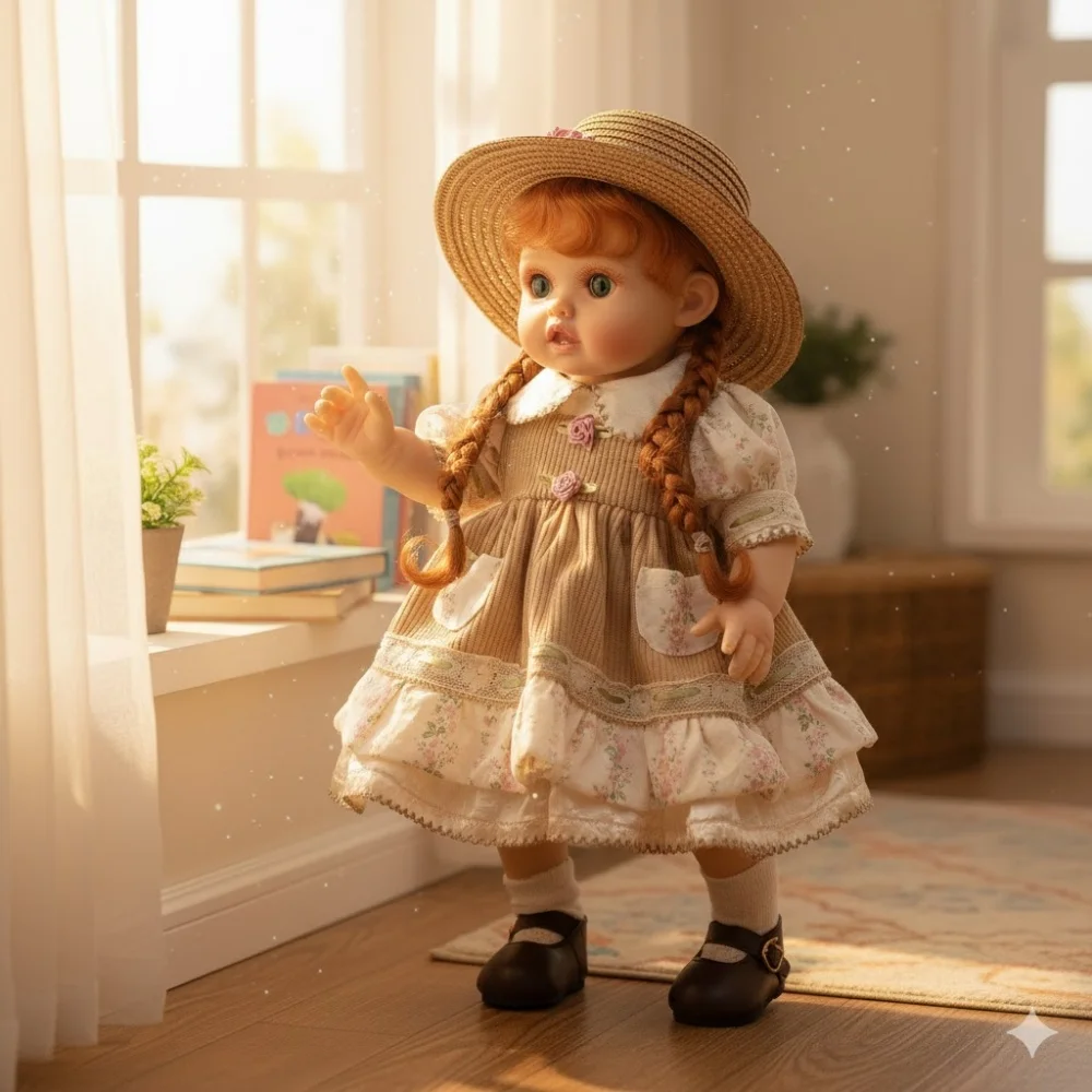 Bambola Reborn Realistica Cloveray Serie Pastorale 45 cm (18 pollici) con Cappello di Paglia, Bambola Ragazza in Vinile Morbido Dipinto a Mano, Serie Country