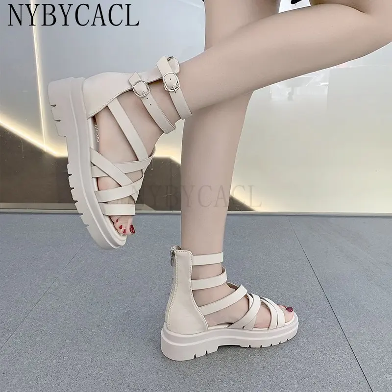 New Summer Black Fashion Street Women Zipper Sandals Roman Style Sandals Women Open Toe Women\'s Chunky Shoes zapatos plataforma