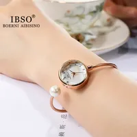 IBSO Women Quartz Watch Bracelet Bangle Style Rose Gold Sliver Band Pearl Bead Orologio Ladies Beaded Clock Diamond Wristwatch