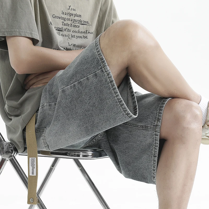 Loose Straight Leg Jeans Shorts Men Summer New High Street Trend Brand Five-Point Casual Handsome Mid-Calf Jeans Shorts
