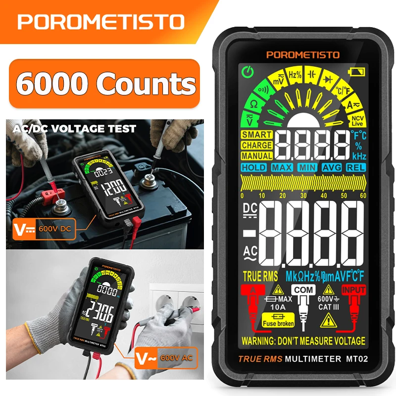 MT02 كامل اللون شاشة المتعدد المهنية 600 فولت التيار المتناوب/تيار مستمر الجهد الحالي متر ديود صحيح RMS مكثف درجة الحرارة المقاومة هرتز اختبار