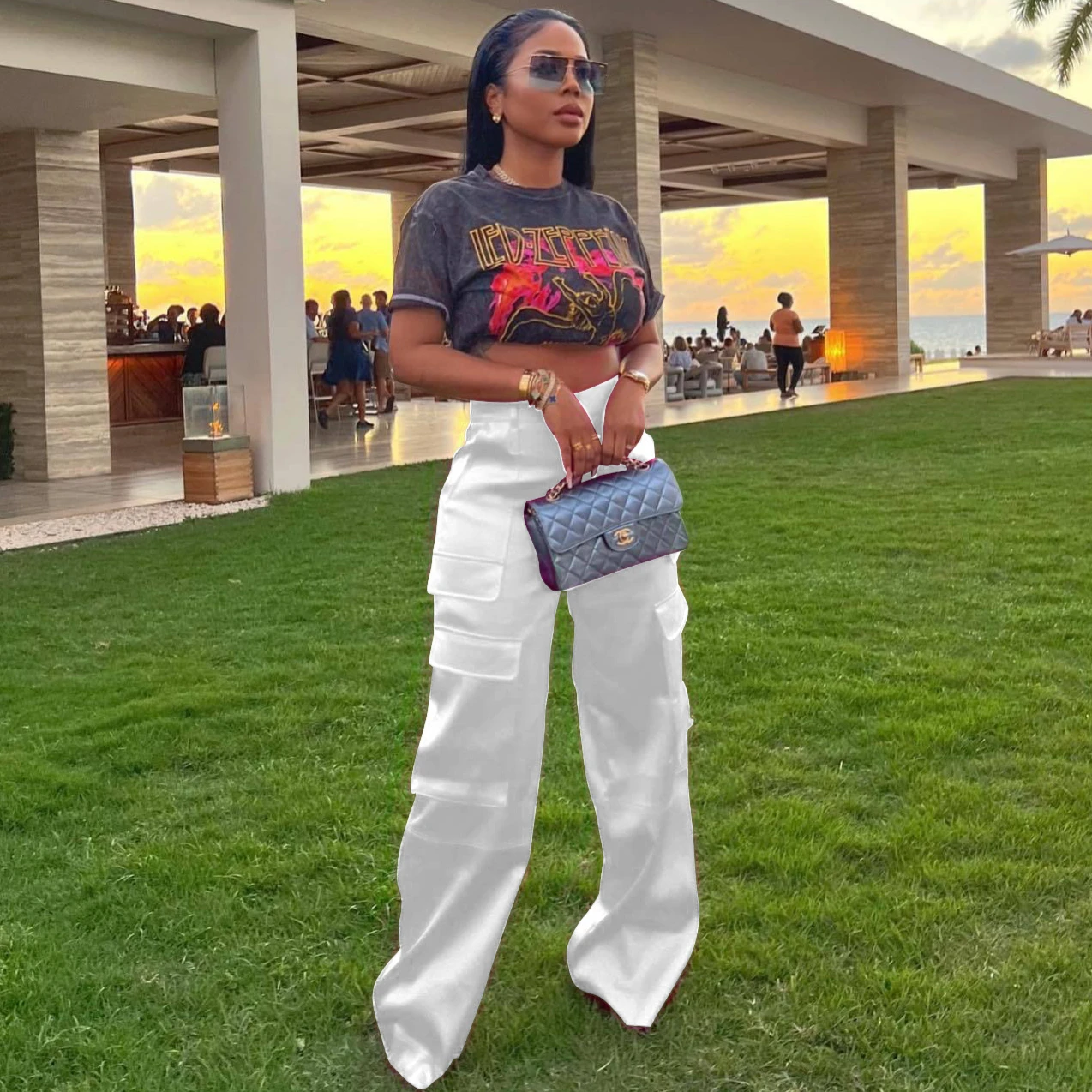Women Long Pants High Waist Pockets Maxi Wide Leg Trousers Cargo Pant Streetwear Loose High Street Capris Strech Y2k Streetwear