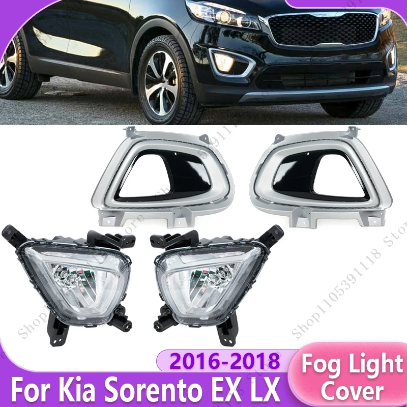 Conjunto de Luz de Neblina para Para-choque Dianteiro do Carro, Capa de Acabamento da Lâmpada de Neblina, Grelha do Farol de Neblina para Kia Sorento LX/EX 2016 2017 2018 86526C6020