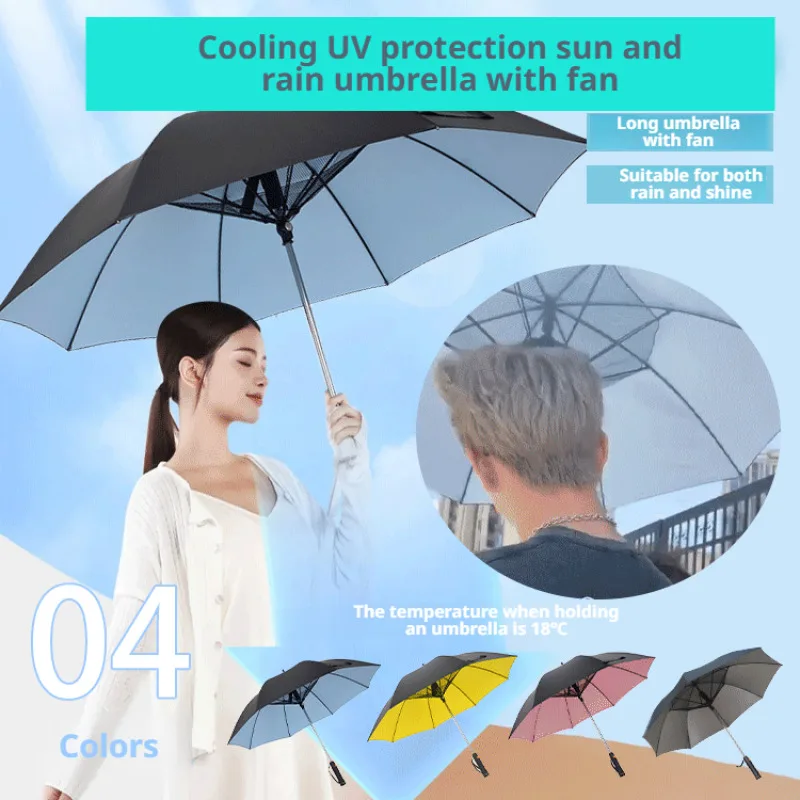 With Fan Cooling Sunshade Umbrella Sunny Rain Dualuse UV Protection Vinyl Umbrella Vinyl Umbrella 23 Inches 8 Bones