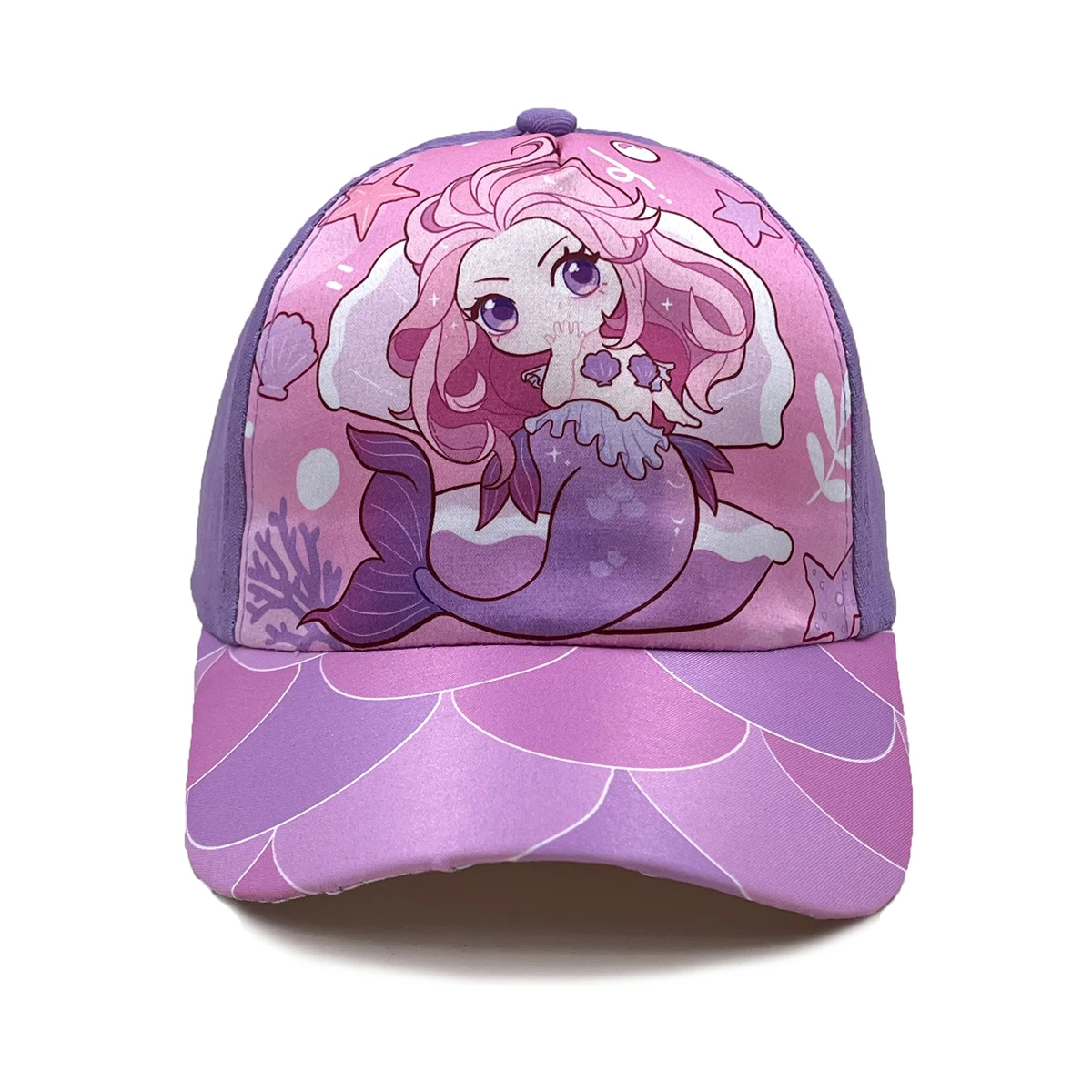 Spring children's baseball cap, cute cartoon mermaid princess design, girls' hat, perfect for travel and versatile