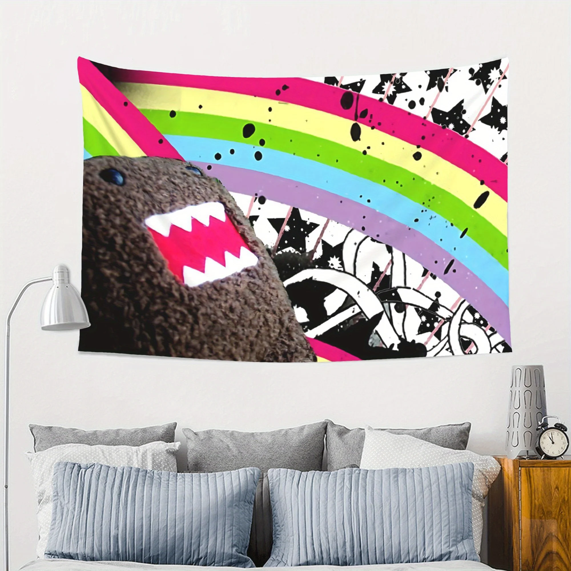 1pc Domo Kun Rainbow Tapestry - Polyester 2D Print Graffiti & Colorful Design, Perfect Wall Decor Gift for Bedroom, Living Room