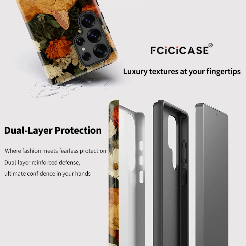 Fcicicase Luxury Flower Cat Pattern Case For Samsung Galaxy S25+ S24+ S 23 Ultra S 24 Plus S20 FE Dual Layer Acrylic TPU Cover