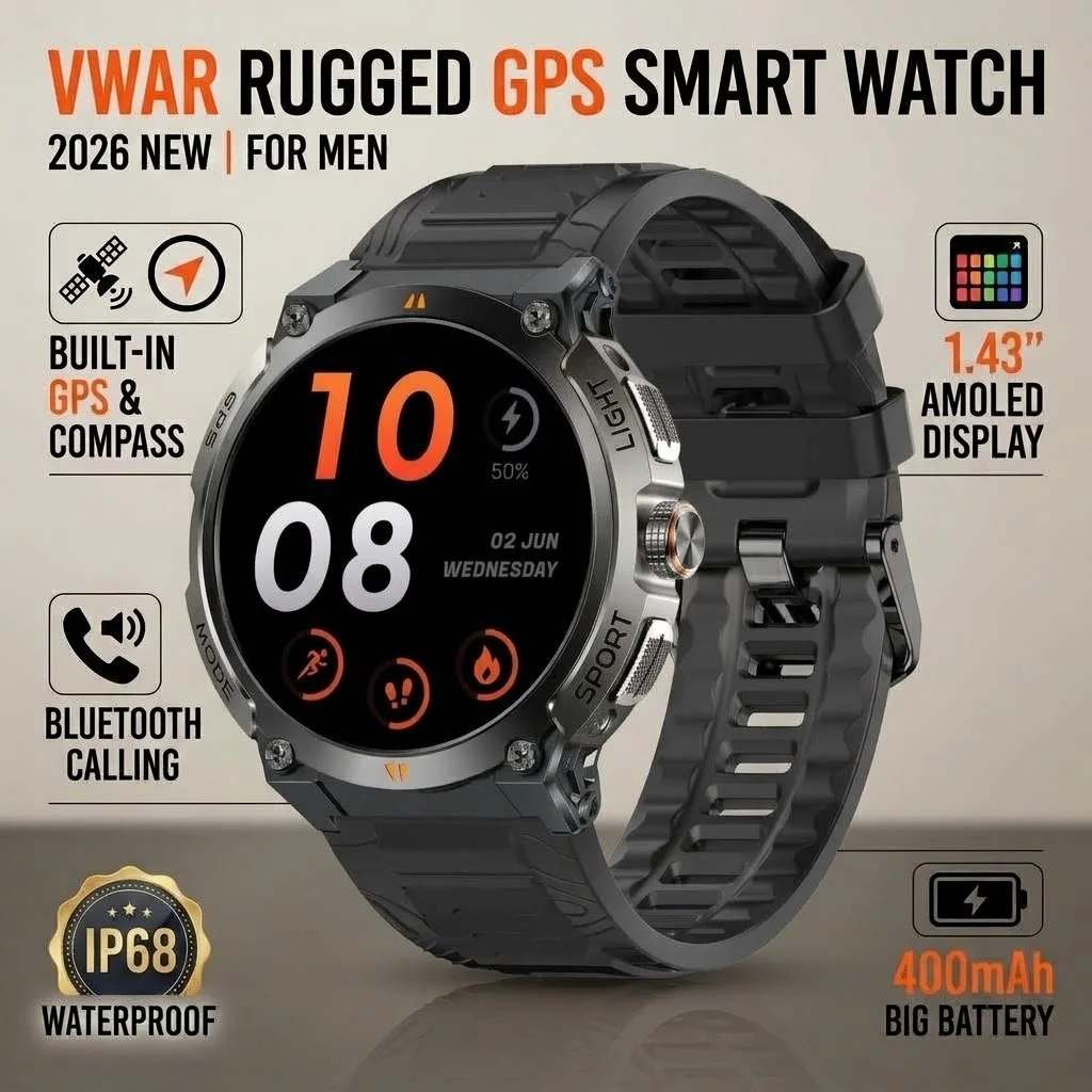 VWAR GPS Smart Watch with 1.43" Display