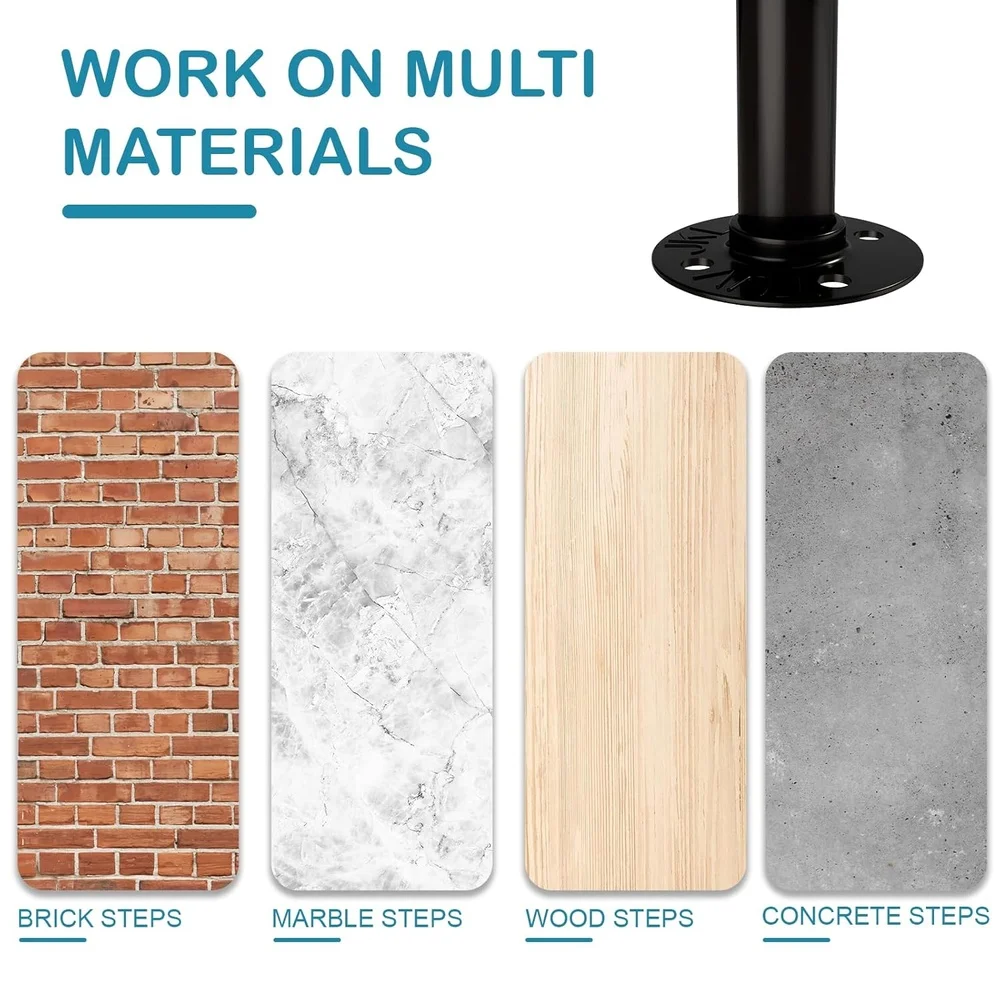 2 Pack Outdoor Handrails 3 Step Wrought Iron Stair Railing Heavy Duty Easy Install Stability Safety Support Steps