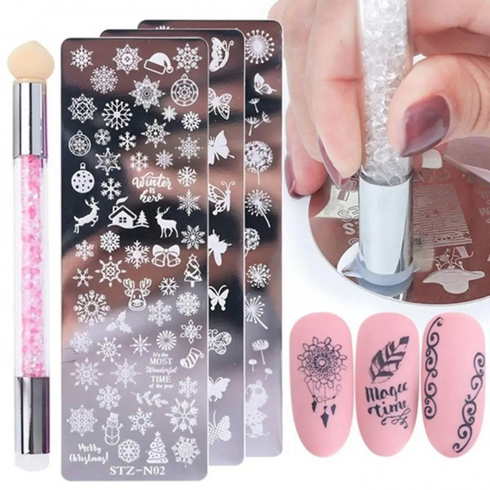 Nail Stamping Plates Set Double-Sided Head Stamper Polishing Painting Drawing Manicure Nail Art Pen Tool