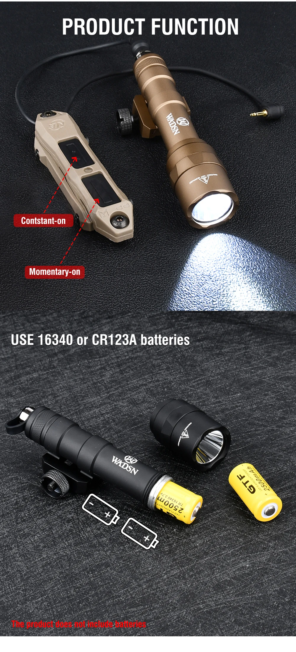 Wadsn-luz de explorador táctico M300A M600U, linterna de alta potencia de 600 lúmenes, interruptor de presión remota para caza, Mlok Keymod 20mm rail