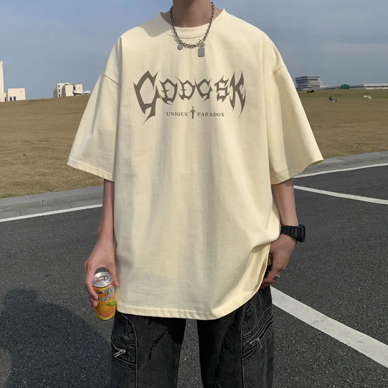 Men's Cotton T-shirts White 5XL Mens Oversized T Shirt Summer Casual Wear Hip Hop Letter Print Tee Shirts for Men Male Clothes