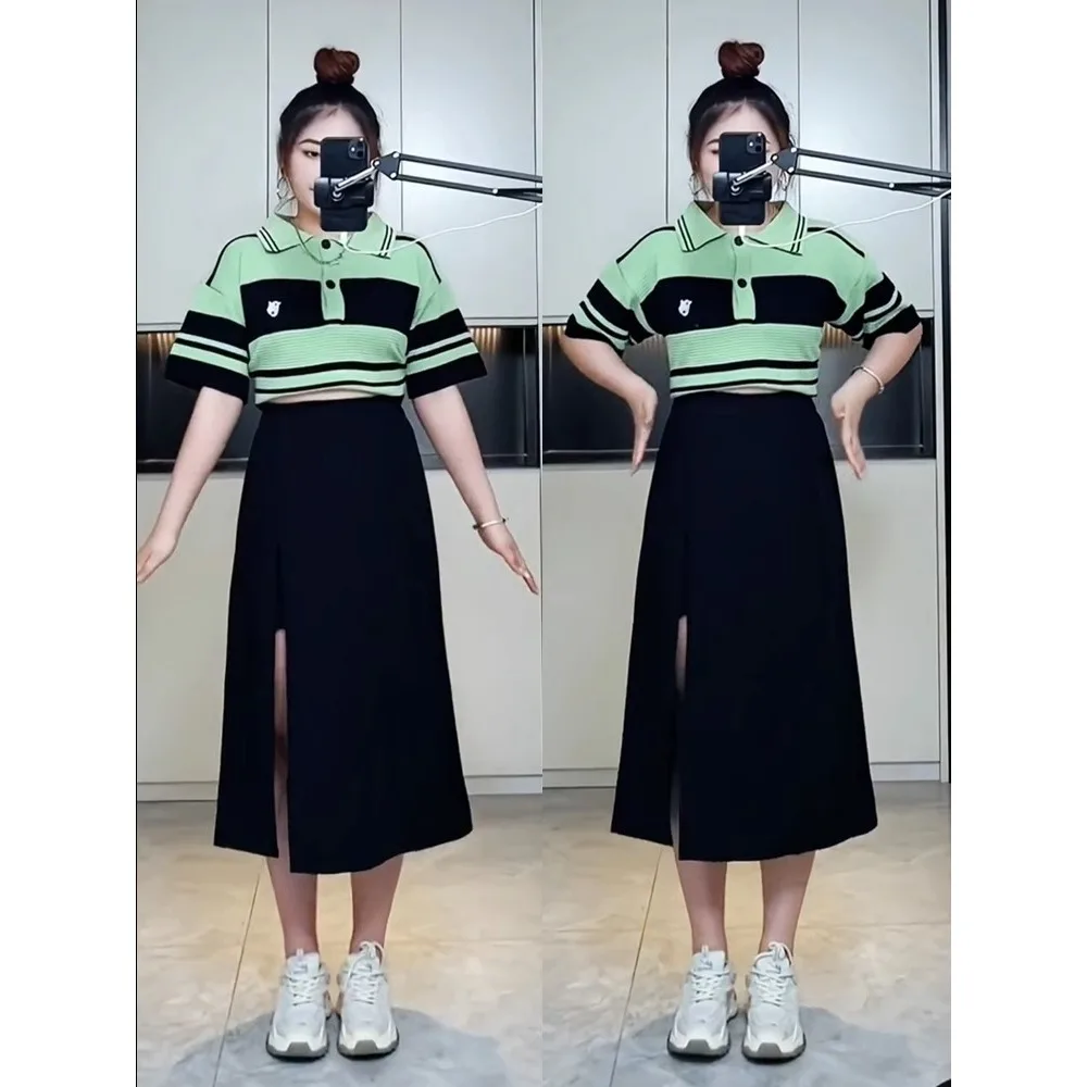 High Waist A-Line Midi Skirt for Women Summer plus Size Pear Shape Body Slimming Korean Style Commute Long Skirt Pants