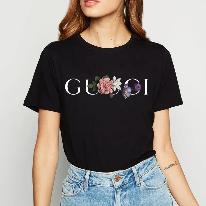 High Quality Women's T Shirt Letter Printed Daily Blouse Tops Summer Classic Style Short Sleeve Female Harajuku Y2K Tee image 3