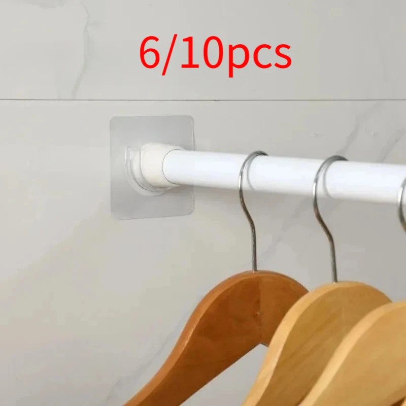 6/10Pcs Clear Adhesive No Drill Curtain Rod Brackets - Easy ToInstall Shower Rod Brackets For Bathroom