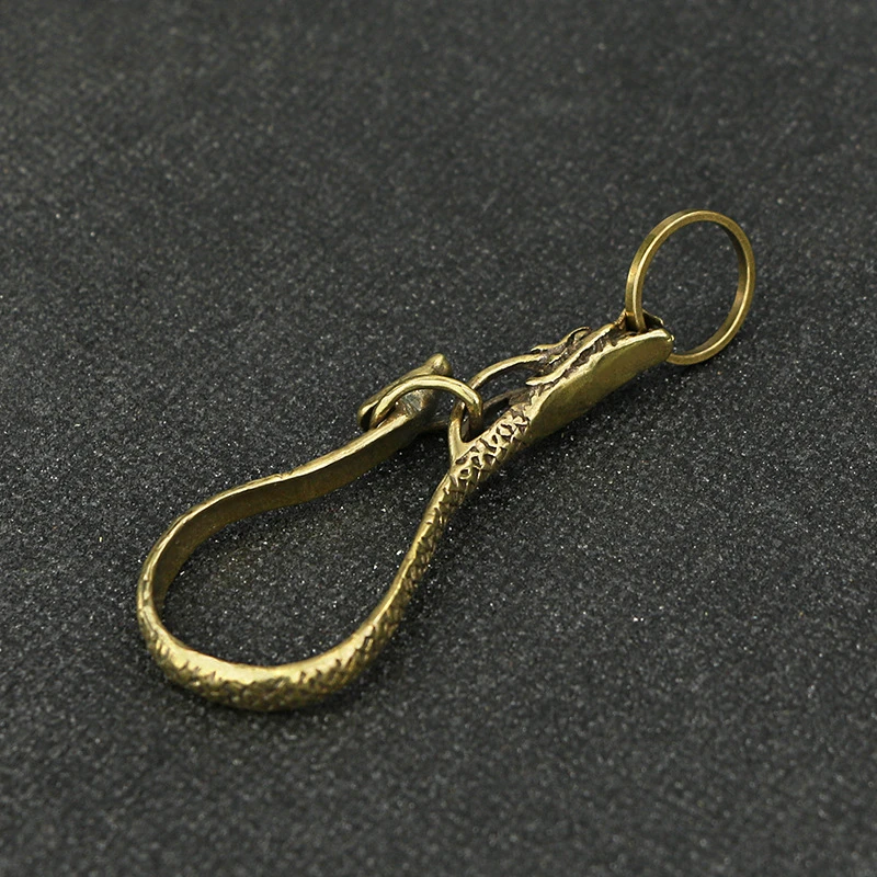 Pure Brass Dragon Horse Head Keyrings Zodiac Dragon Keychain Men Waist Buckle Car Key Chain Pendant Charms Vintage Jewelry