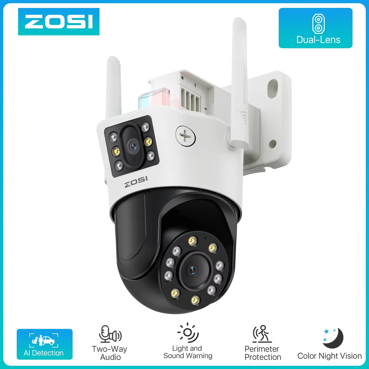 ZOSI C298 Max 4K 8MP Dual-Lens(2x4MP) telecamera di sicurezza PTZ WiFi cablata per esterni con Zoom ibrido 8X grandangolare 360 camma di sorveglianza