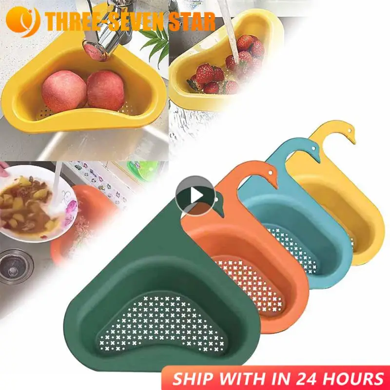 Kitchen Sink Drain Strainer Basket Leftover Garbage Filter Swan Shape Hanging Vegetable Washing Drainer Triangular Storage Rack