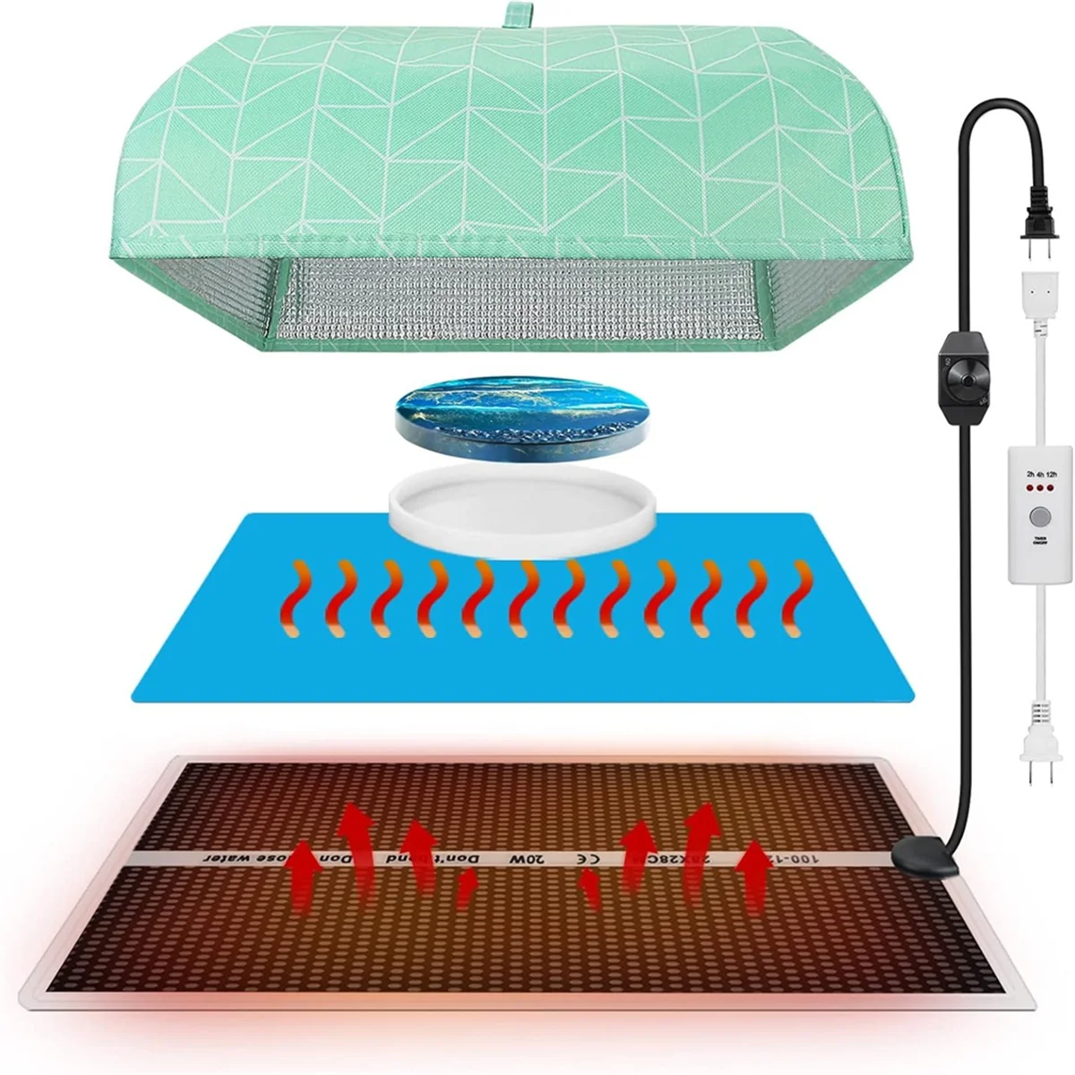 SPOR Resin Heating Mat with Cover Timer, Fast Resin Curing Mat, Epoxy Heater Silicone Heat Pad Drying Machine US Plug