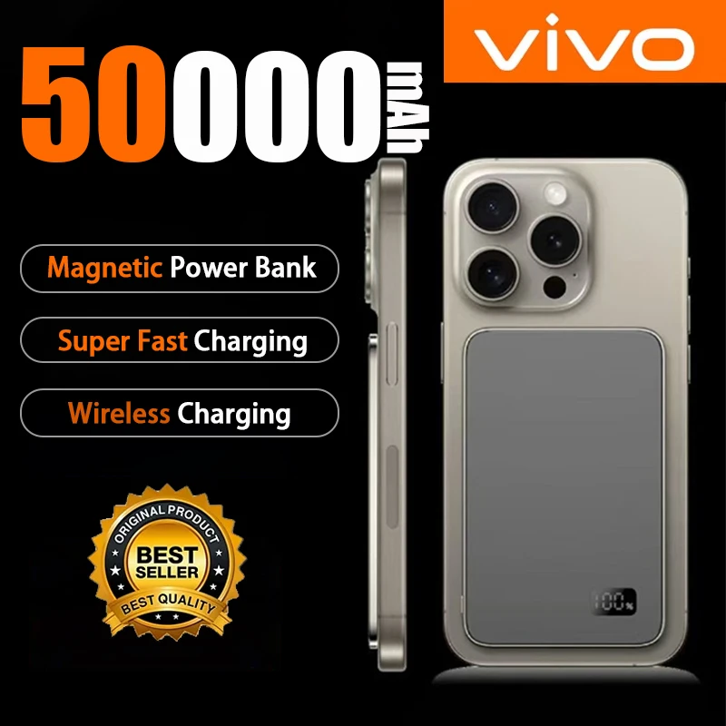 VIVO 500000mAh Thin Magnetic Wireless Power Bank PD25W Fast Charging Portable External Battery for Magsafe For iPhone Samsung