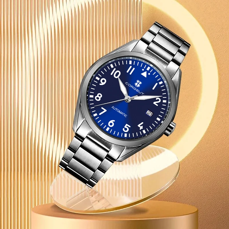 Reloj Corgeut de 41mm con logotipo personalizado para hombre, reloj de pulsera mecánico automático NH35 de lujo, reloj de pulsera con correa de acero de zafiro para hombre