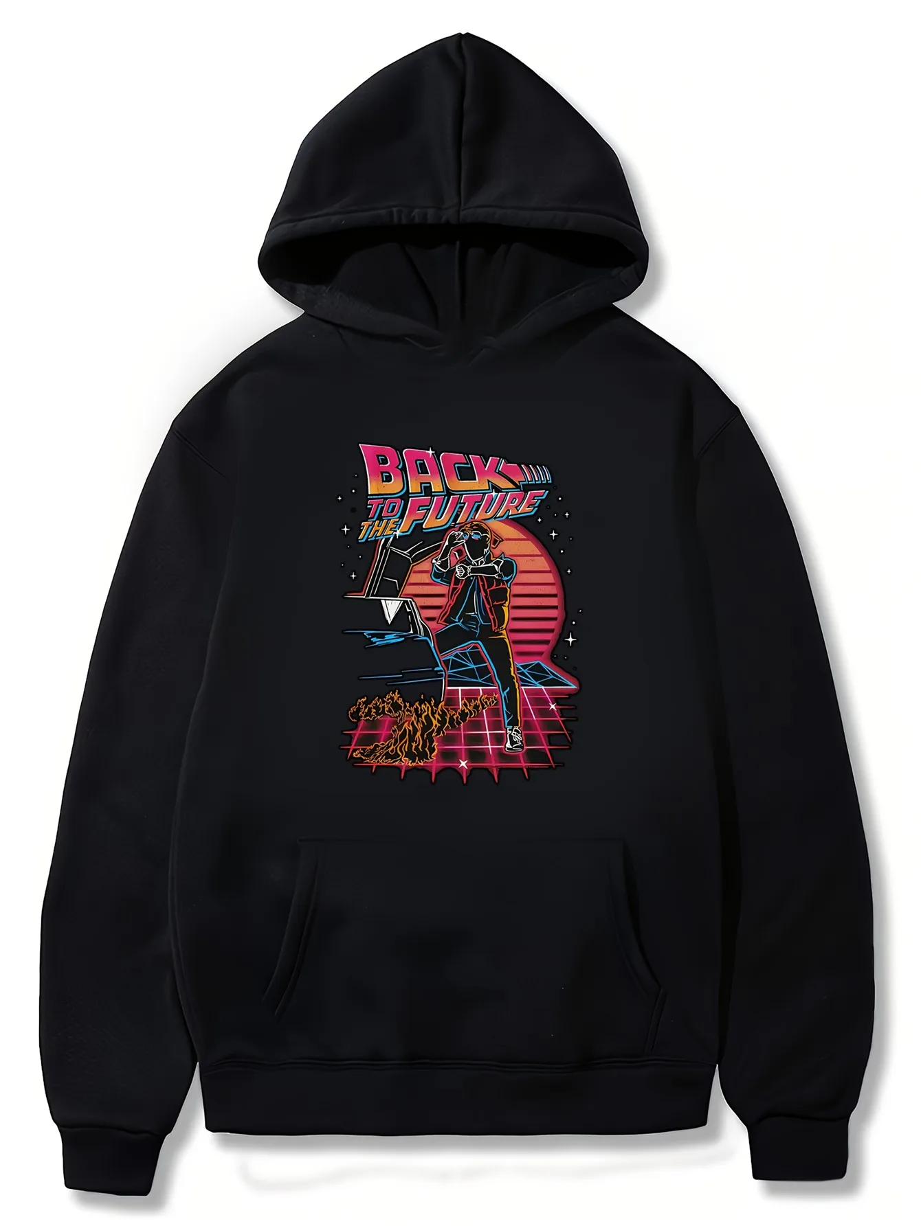 Back to the Future Hoodie - Marty McFly & DeLorean Graphic Pullover Sweatshirt - Official Retro Movie Design with Marty's Iconic