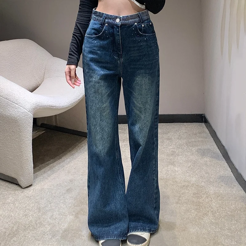 

High-quality washed vintage women's jeans with loose and wide legs pants, very comfortable All seasons clothing 25101337
