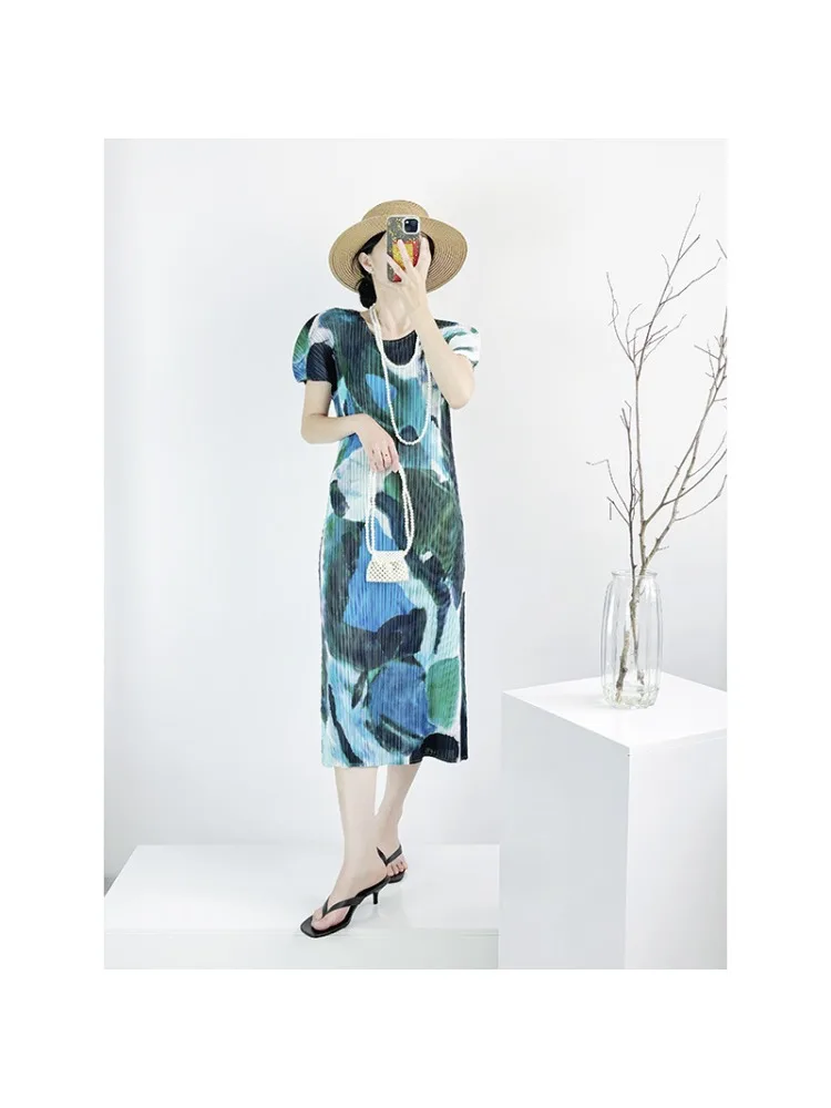 

Miyake Style 2320, весна/лето, новая высококачественная плиссированная длинная юбка с принтом чернил, свободное женское платье больших размеров