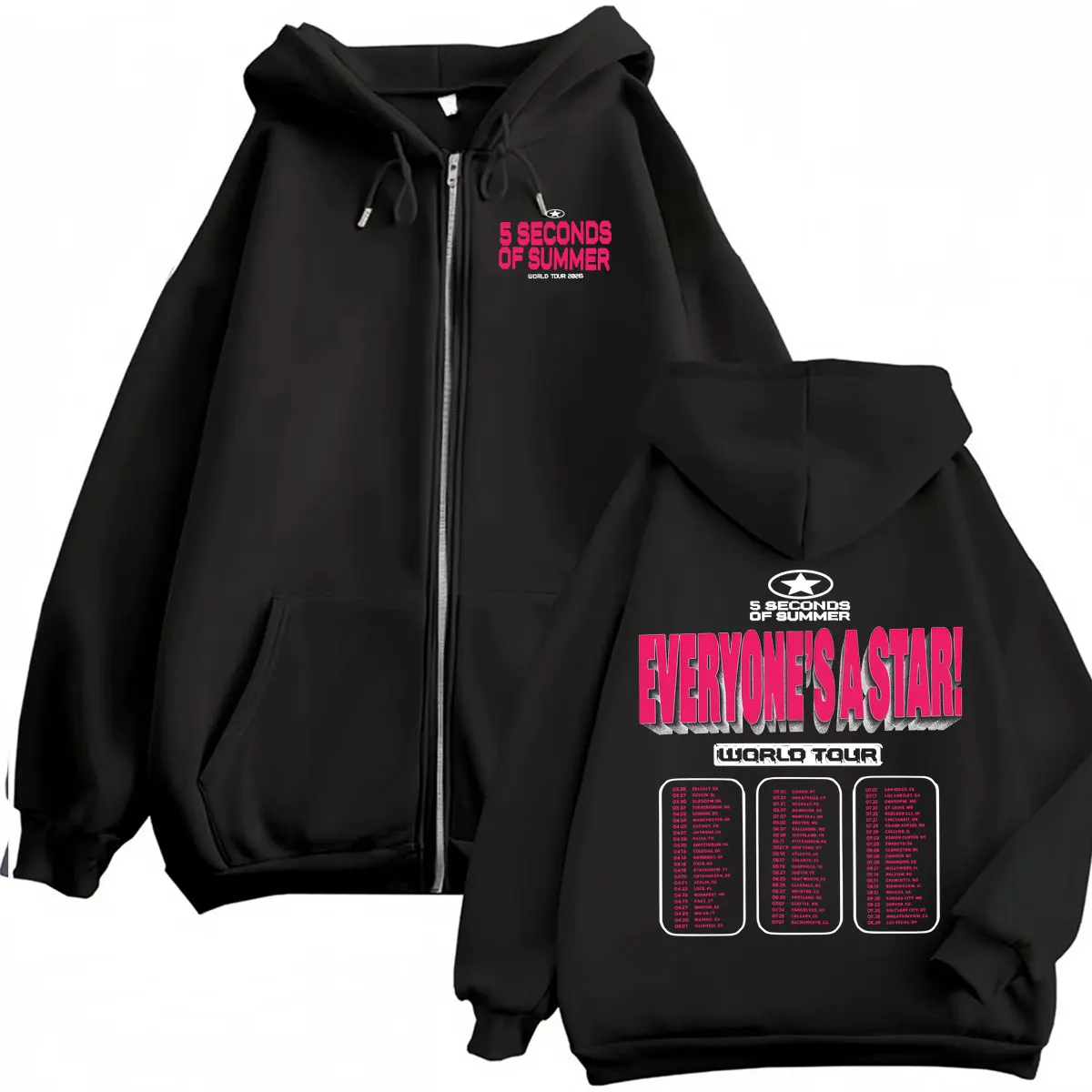 5 Seconds of Summer Everyone's A Star World Tour Sudaderas con capucha y cremallera para hombre, chaqueta estilo Hip Hop Punk, sudadera con cremallera, pullovers con cremallera