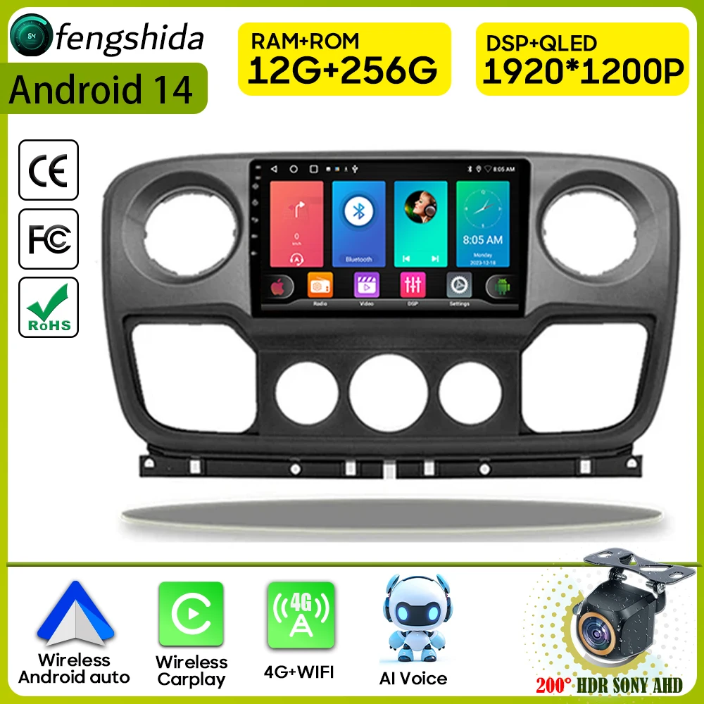 

Car Radio Carplay For Renault Master Nissan NV400 Opel Movano 2010-2021 Navigation GPS Android Auto Stereo Screen No 2din 4G Cam